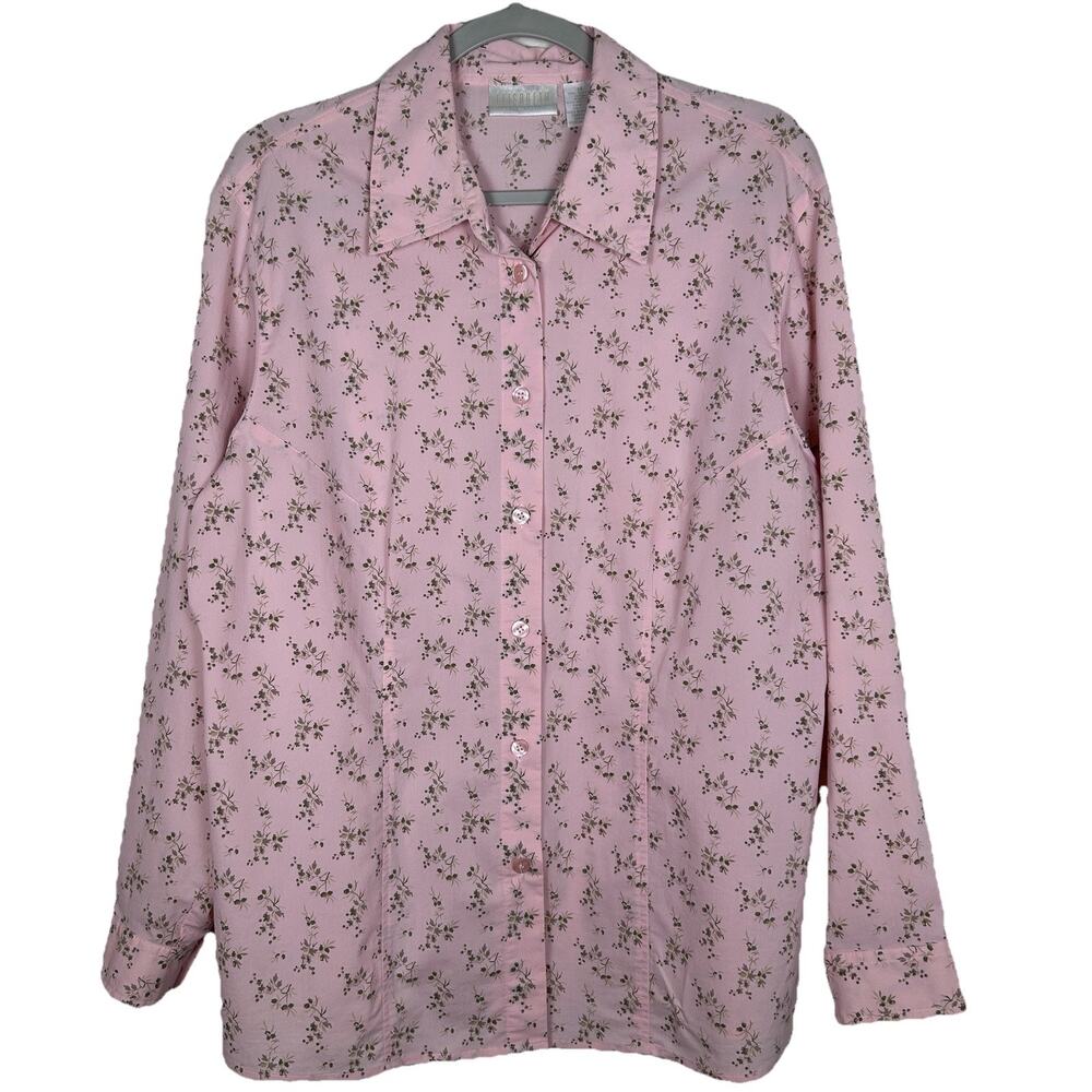 Liz Claiborne Womans Sz 14 Elizabeth Cotton blend button up floral cottagecore